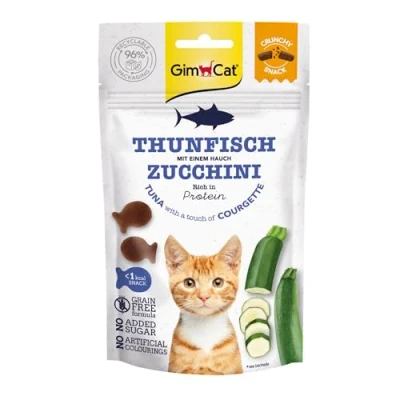 Imagen de GimCat Snacks crujientes Atún y Calabacín Golosinas para Gatos ricas en proteínas 1 Bolsa (1 x 50 g)