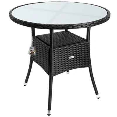 Imagen de CASARIA® Mesa de Jardin Poliratan 80cm Redonda Altura Regulable Resistente Capacidad Carga 80kg Negro