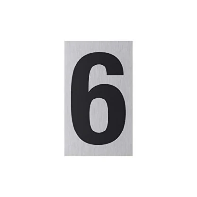 Imagen de Metafranc placa adhesiva &quot;6&quot; 100 x 60 mm de aluminio En moderno aspecto acero inoxidable Parte trasera autoadhesiva, señalización, informativa, marca comercial / 507350