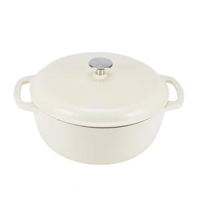 Imagen de Amazon Basics Cazuela de hierro fundido esmaltado tipo «horno holandés», Redondo, 4.1 L, Blanco
