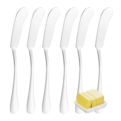 Imagen de YS FAMILY Pack 6 Cuchillo de Mantequilla Acero Inoxidable Diseño Liso, Elegancia y Funcionalidad para Cada Ocasión, Cubiertos Alta Gama Hogar Restaurante, 15.6x1.8CM