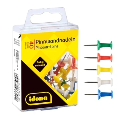 Imagen de Idena 334032 Alfileres de tablero, 40 piezas, colores surtidos, para tableros corcho