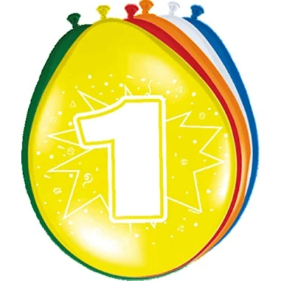 Imagen de Folat 1 Año Globos para Fiesta Decoración Multicolor 12In/30cm 8 piezas