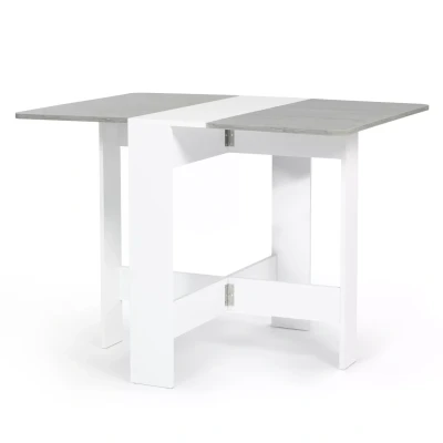 Imagen de IDMarket Mesa consola plegable EDI para 2 4 personas, color blanco, bandeja con efecto hormigón, 103 x 76 cm