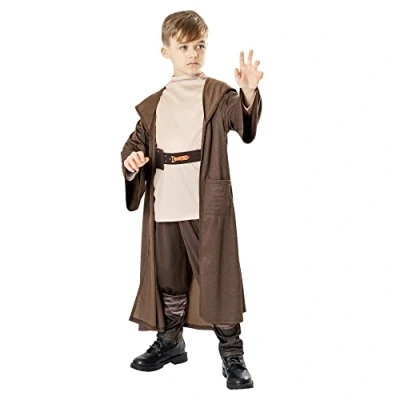 Imagen de Rubies Disfraz Obi Wan Kenobi Deluxe para niños y niñas, Camiseta con pantalones, cinturón Túnica capucha, Oficial Star Wars, Unisex, Cospplay, Fiestas Cumpleaños