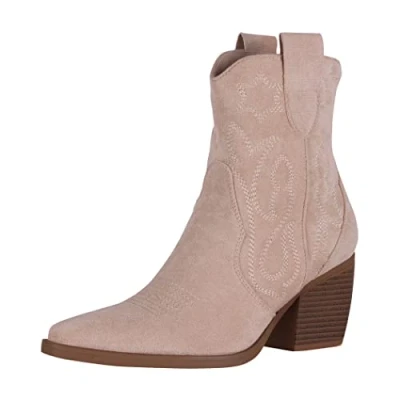 Imagen de Elara Botines Mujer Botas de Vaquero Chunkyrayan DE326S Beige Suede 38