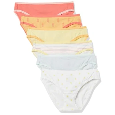Imagen de Amazon Essentials Braguita de Bikini algodón (Disponible en Tallas Grandes) Mujer, Pack 6, Limón/Multicolor/Piña/Rayas, 44