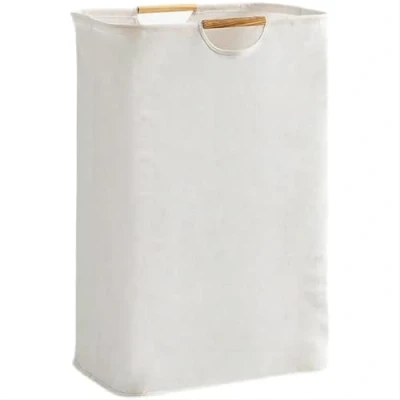 Imagen de YHZHEN 48L Cesto para Ropa con un mango de madera, sucia recubrimiento impermeable se puede usar en dormitorios, salas estar, habitaciones niños, baños, viajes (L)