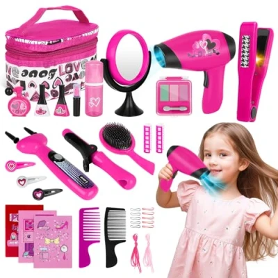 Imagen de deAO Estilismo y Peluquería Conjunto Juego Belleza Moda Accesorios Neceser Maquillaje Secador Maquina de Trenzas