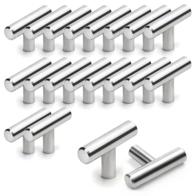 Imagen de BELLE VOUS Pack de 20 Tiradores Cocina Gabinetes Pomos Barra T Níquel Cepillado 50mm Acero Inoxidable Plateado Armarios Dormitorio, Cajones, Puertas, Muebles, Baños, Muebles