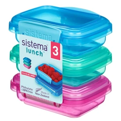Imagen de Sistema Lunch recipientes para guardar alimentos Tarrinas pequeñas aperitivos Sin BPA Colores variados 3 unidades x 200 ml