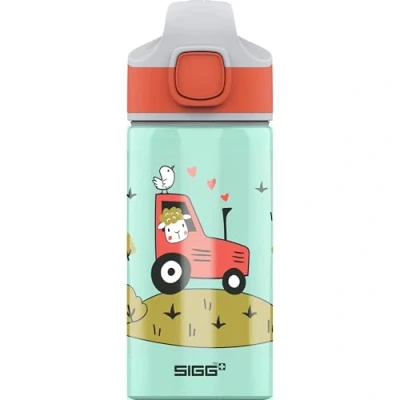 Imagen de Sigg Miracle Tractor Farm Cantimplora infantil (0.4 L), resistente botella para niños con tapa hermética, de agua aluminio pajita usar una mano