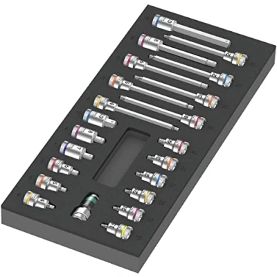 Imagen de Wera 05150113001 9723 Depósito de espuma juego Zyklop B 3/8&quot; vaso puntas Set 1, 22 piezas, Cromado, Mate
