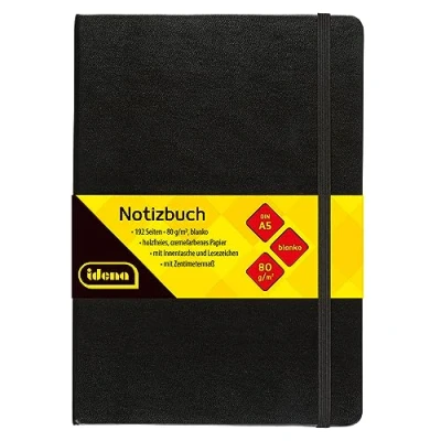 Imagen de Idena 10054 Cuaderno DIN A5, en blanco, papel crema, 192 páginas, 80 g/m², tapa dura negro, 1 ud.
