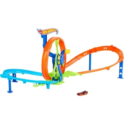 Imagen de Hot Wheels Launch and Loop Conjunto de Juego Pistas y Coche Juguete, Metal a Escala 1:64, Zona choques en Pista con Forma 8 looping Impulsor, JBX65
