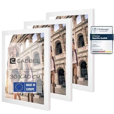 Imagen de CABBEL set de 3 marcos 30x40 cm Marco madera MDF con cristal acrílico inastillable, ideal para pósters, retratos en Blanco