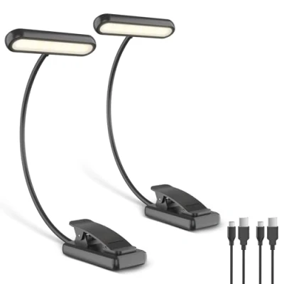 Imagen de iFalarila 2 Piezas Luz Lectura Recargable, 12 LED para Leer en La Cama 360 Ajustable Lampara [RA&gt;95] Lectores Noche, E Reader, Estudio, Cama, Libro