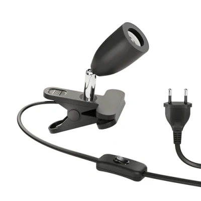 Imagen de ledscom.de luz de pinza LIK, interruptor, negro mate, 1x E27 máx. 60W, pinza, escritorio, fijación goma, sin arañazos, iluminación acento, punto flexible, residuos,