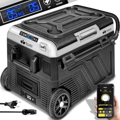 Imagen de tillvex® Nevera eléctrica de compresor 40L con Bateria Congelador eléctrico control WIFI APP, puerto USB Refrigerador hasta 20 C para automóviles, camiones, camping