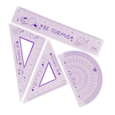 Imagen de Legami juego de geometría, con regla 15 cm, cuadrado 60 10 goniómetro 180 para la escuela, estuche incluido, material flexible, Tema Kitty