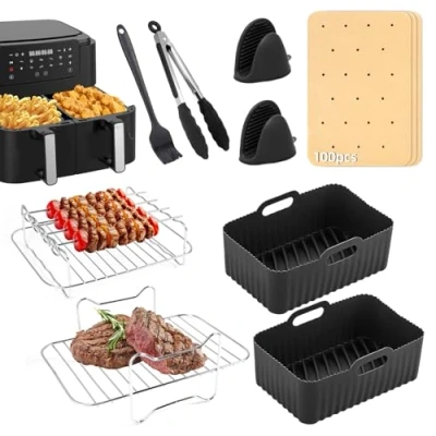 Imagen de Moldes Silicona Freidora Aire Air Fryer para de Reutilizable Accesorios Ninja Foodi AF300EU AF400EU Microondas, Sin BPA