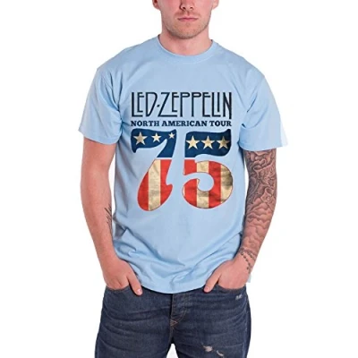 Imagen de Led Zeppelin North American Tour 75 USA Flag Oficial de los hombres nuevo Azul T
