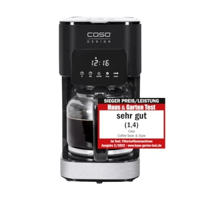 Imagen de Caso Coffee Taste and Style Cafetera con filtro permanente, 1,5 l, temperatura óptima de preparación 92 96 C, antigoteo, cabezal optimizado, acero inoxidable, 12 tazas