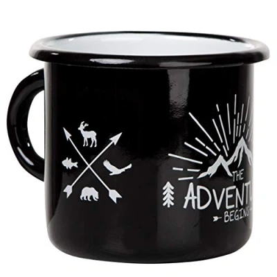 Imagen de MUGSY The Adventure Begins Taza esmaltada ligera y resistente para camping trekking 330ml