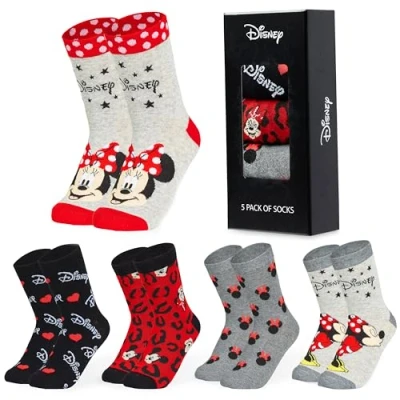 Imagen de Disney Calcetines Mujer Divertidos, Pack de 5 Estampados, Regalos Originales para Lilo y Stitch, Princesas, Villanos, Winnie Pooh, Mickey, Minnie, Baby Yoda (Multicolor)