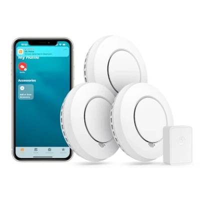 Imagen de Meross Detector de Humo Interconectado (con HUB), Lote 3 Detectores Inteligentes, compatibles con Apple HomeKit, Alexa y Google, Alarma Incendios Silencio Autotest
