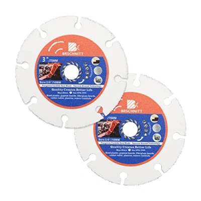 Imagen de Rueda múltiple de carburo, BRSCHNITT 2 piezas 75 mm con eje 10 Disco corte carburo tungsteno Hoja sierra circular para madera, laminado, placa yeso, plástico