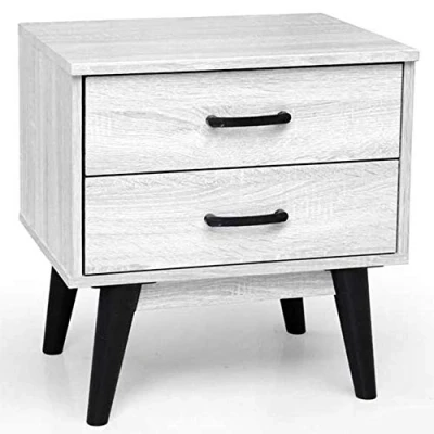 Imagen de BAKAJI Mesita de Noche con 2 cajones, diseño Moderno, Madera ingeniería, Color Blanco, M
