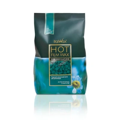 Imagen de Italwax Azulene 500g Cera elástica en perlas para depilaciòn Sin bandas Fórmula natural todo tipo de pieles Recomendado la zona bikini y las axilas fragancia