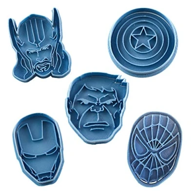 Imagen de Cuticuter Superheroes Marvel Pack Cortador de Galletas, Plástico, Azul, 16x14x1.5 cm, 5 Unidades