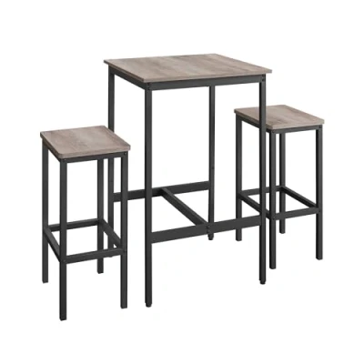 Imagen de VASAGLE Mesa de Bar con Taburetes, Comedor 2 Sillas, Cocina Pequeña, Taburetes Barra, para Comedor, Cocina, Greige Brezo y Negro Tinta LBT017B02