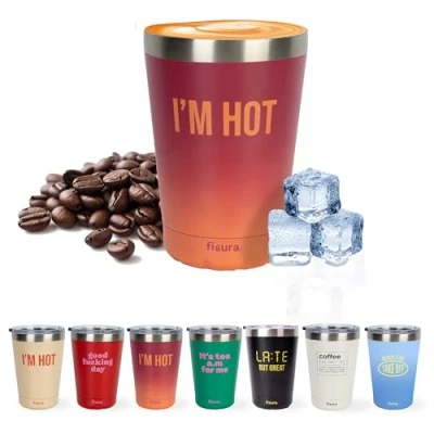 Imagen de Fisura Vaso termo original “I’m hot. café para llevar granate degradado. Taza de 310 ml. térmica acero inoxidable. Libre BPA. coche.