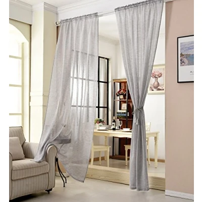 Imagen de WOLTU Cortinas Translúcida 1 Pieza Cortina Visillo para Ventena Dormitorio Salon Aspecto de Lino 140x225 cm Gasa Moderno Gris Claro VH5859hgr