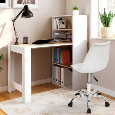 Imagen de Escritorio librería en madera de haya y blanco