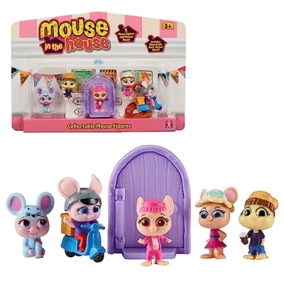 Imagen de MOUSE IN THE HOUSE, 5 Figuras de ratón, con Puerta mágica, Accesorios, Pegatinas Que Brillan en la Oscuridad, Modelo 1, Juguetes para niños a Partir 3 años, GIOCHI PREZIOSI, MUN031