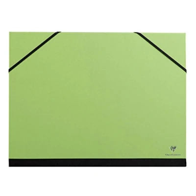 Imagen de Clairefontaine Ref 44804C Carpeta de arte con cierre correas elásticas Color verde manzana Superficie tarjeta vitela personalizable, apta para documentos tamaño 24 x 32 cm