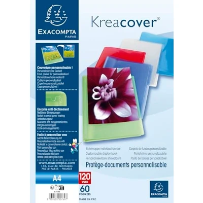 Imagen de Exacompta 5769E Paquete de 5 protectores documentos Kreacover Chromaline 60 fundas cristal liso 120 vistas para A4 Dim 24 x 32 cm Cubierta poliuretano semirrígida colores