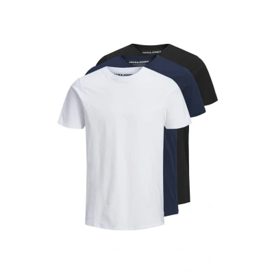 Imagen de JACK &amp; JONES Jjeorganic Basic tee SS O Neck 3pk MP Té, Negro/Paquete: 1 Negro, Azul Marino, Blanco, XS para Hombre