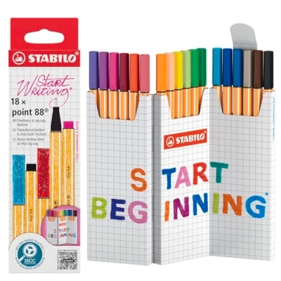 Imagen de STABILO Rotulador puntafina point 88 Estuche de cartón en forma zig zag con 18 colores