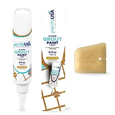 Imagen de PentaUSA lechada con Purpurina premezclada para juntas de azulejos, Juego brillante espátula (180 ml)