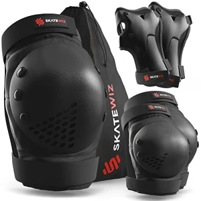 Imagen de SKATEWIZ Protecciones Patines Adulto Skate niño Rodilleras y Coderas Protectores de Rodillas para Patinaje Smash Talla L/XL Negro