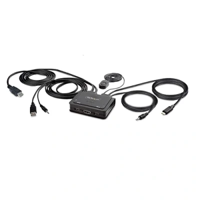 Imagen de StarTech.com Cable Switch KVM Híbrido de 2 Puertos USB C HDMI 4K 60Hz Compacto con Integrado 1,8m A/HDMI/Audio y Tipo 1,2m Alimentado por el Bus (C2 H46 UAC CBL KVM)