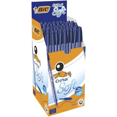 Imagen de BIC Cristal Soft Bolígrafos punta media (1.2 mm) color azul, caja de 50 unidades