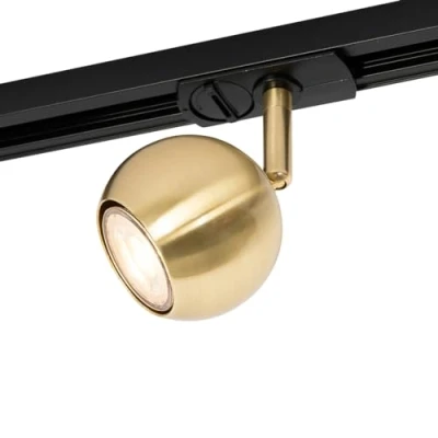 Imagen de QAZQA Foco de carril monofásico moderno negro con oro Gissi Acero/Aluminio/Plástico Esfera Adecuado para LED Max. 1 x 8 Watt