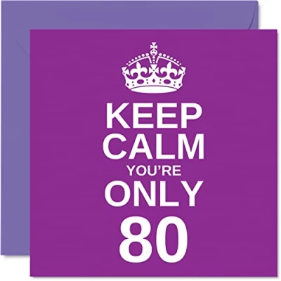 Imagen de Funny 80th Birthday Cards for Men Woman Keep Calm Fun Happy Card Great Grandad Mum Nanny Grandpa Dad Grandma Gran Uncle Auntie, 145mm x Joke Humour Greeting