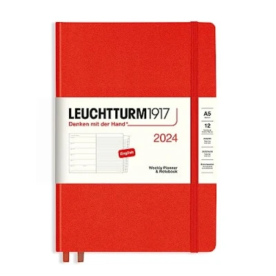 Imagen de LEUCHTTURM1917 367699 Agenda semanal y cuaderno mediano (A5) 2024, 12 meses, Fox Red, Inglés